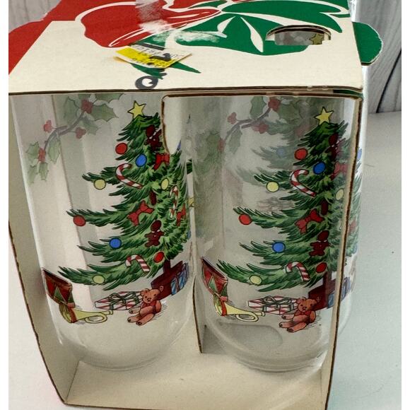 Luminarc Noel Christmas Tree Gifts Set 4 Glass Tumblers 16 oz New Vintage Stock - Picture 2 of 7